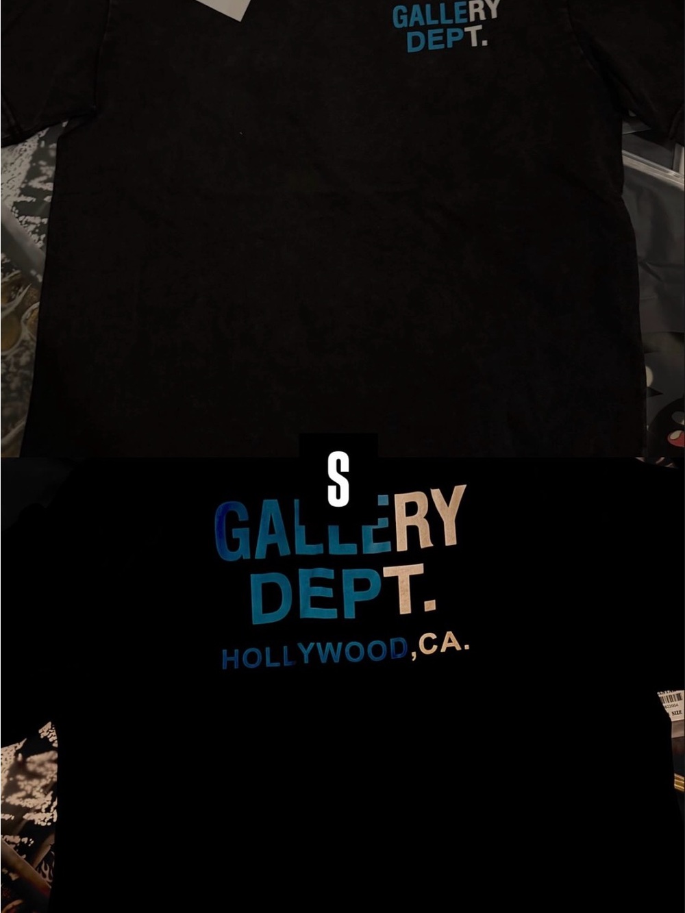 Gallery Dept Black Short-Sleeve Tee with Blue and Cream Logo